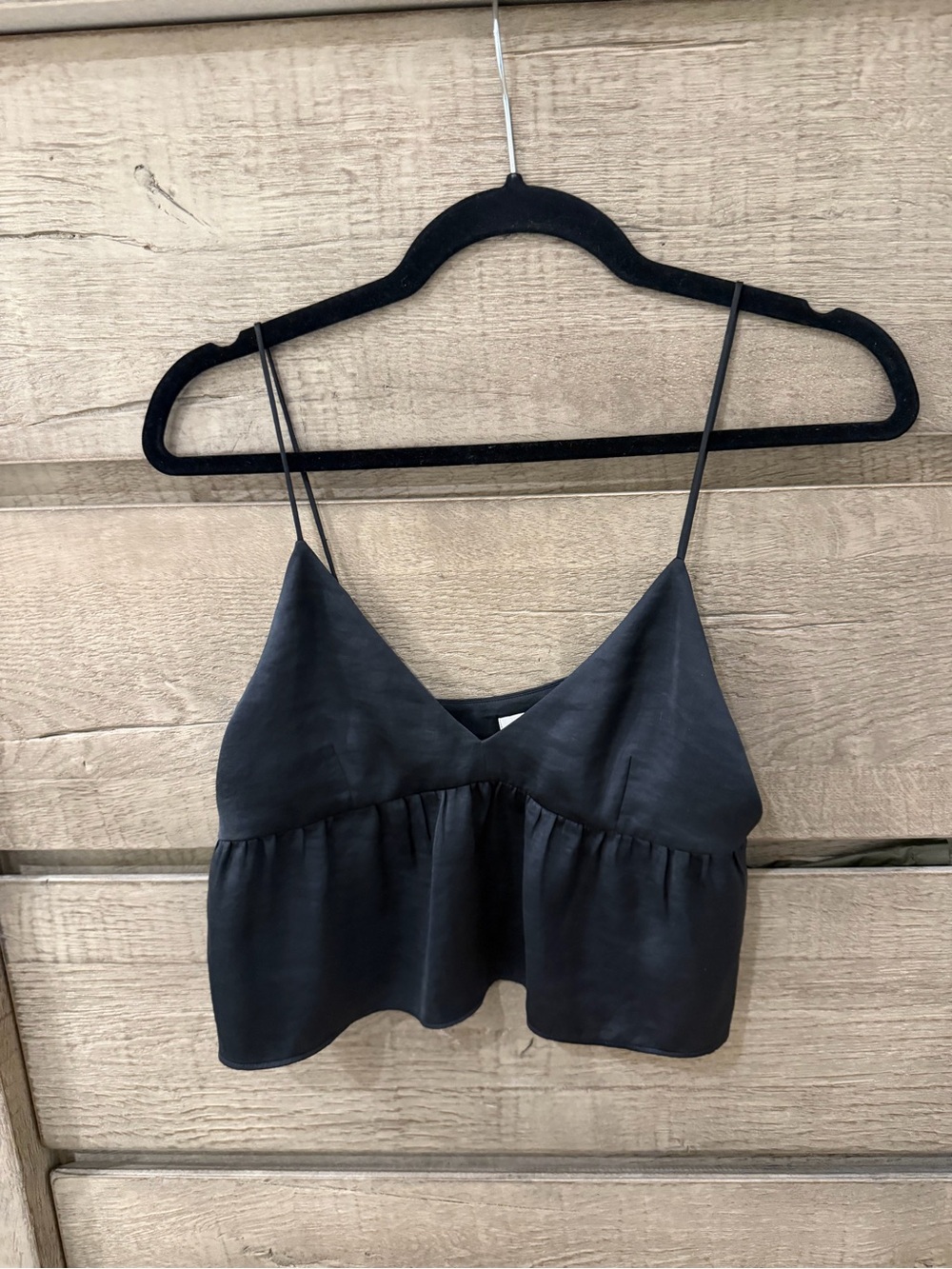 Aritzia Satin Women’s Black Spaghetti Strap Peplum Camisole Top- NWOT - size XS